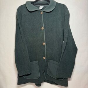 Prairie Naturals Cotton Cardigan Fisherman Sweater Green‎ Button Front Pockets S